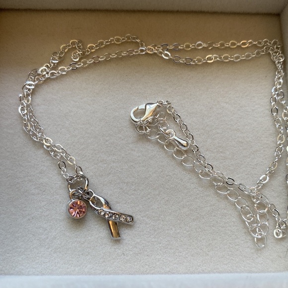 Handmade Silver Breast Cancer Pink Charm Necklace - Picture 3 of 15